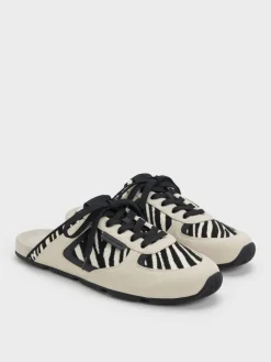 Zebra-Print Lace-Up Sneaker Mules