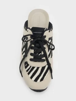 Zebra-Print Lace-Up Sneaker Mules